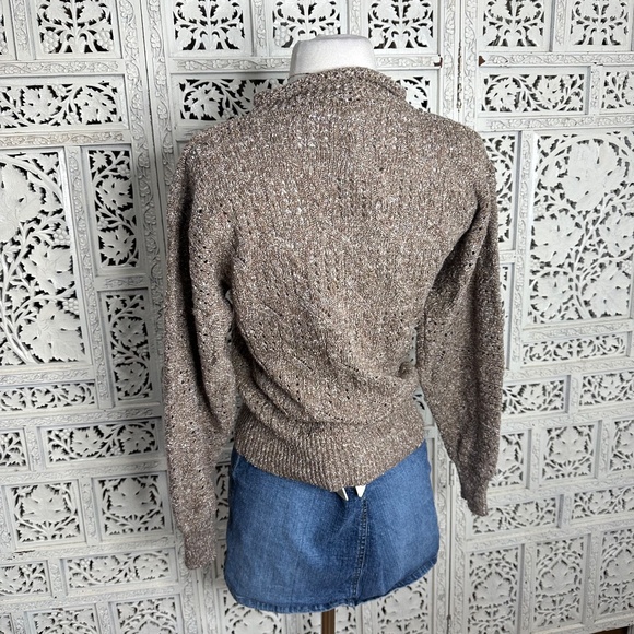 Vintage Marisa Christina Light Brown Open Knit Boho Earthy Textured Sweater Sz S - Picture 7 of 8